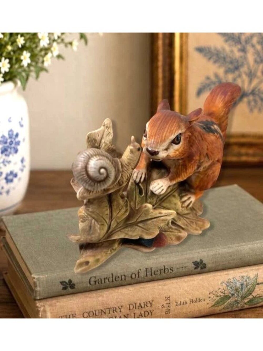 Vintage Ceramic Chipmunk Figurine With Snail On Leaf Base - Woodland Wildlife De - Picture 4 of 8